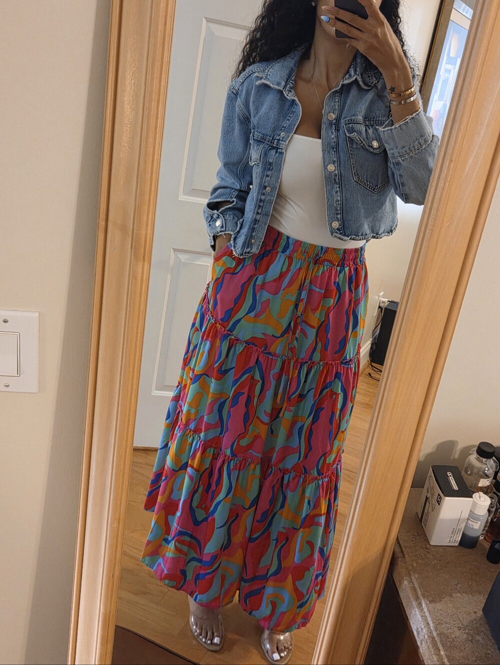 Colorful Geometric Print Maxi Skirt Med